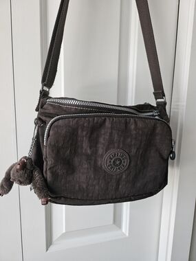 Kipling Dark Brown Crossbody Messenger Bag with Monkey Charm